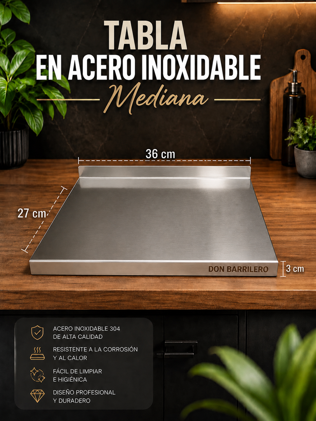 TABLA ACERO 304 PARA COCINA + RECOGEDOR OBSEQUIO 🎁