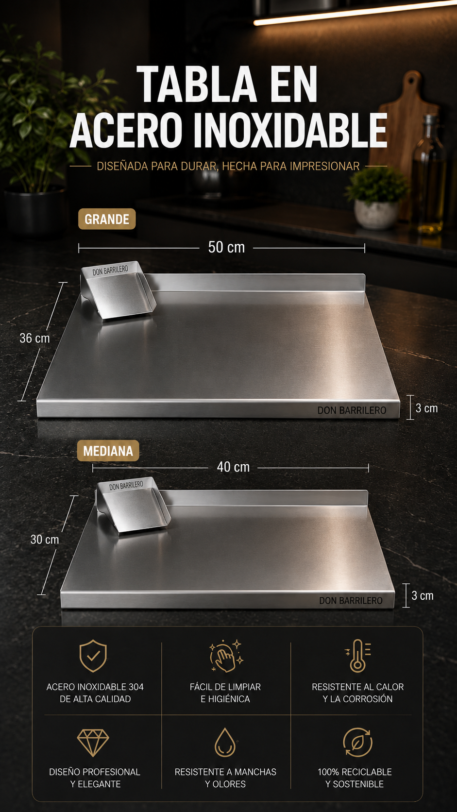 TABLA ACERO 304 PARA COCINA + RECOGEDOR OBSEQUIO 🎁